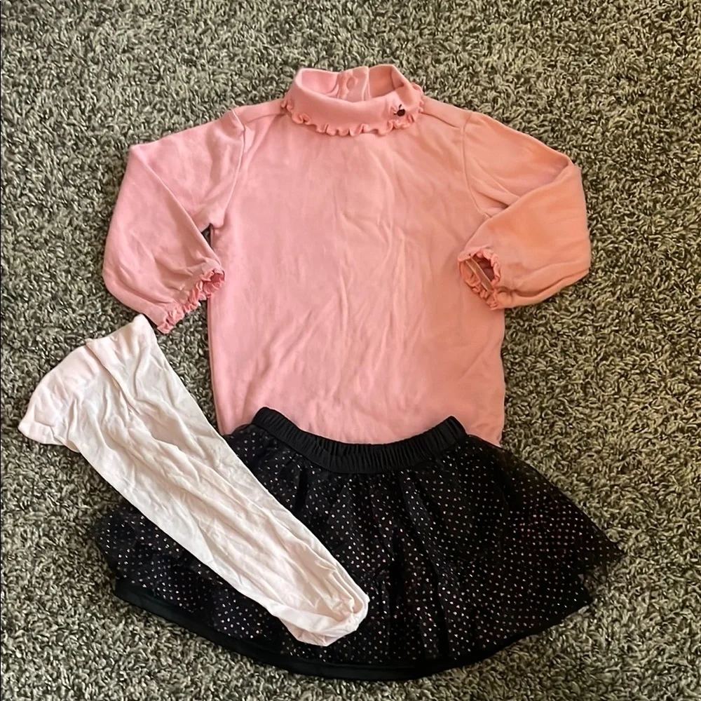 Gymboree Pink Long Sleeve Onesie & Black&Pink Skirt Matching Set